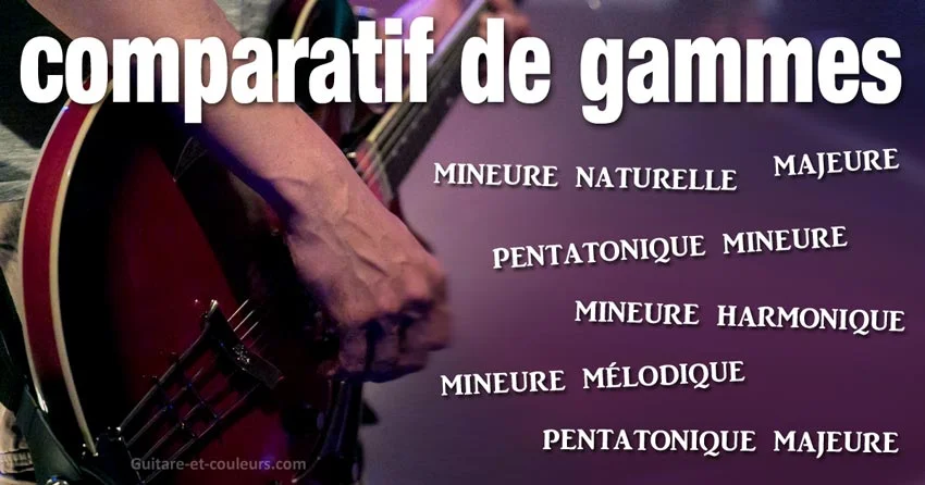 Comparatif : la gamme majeure, les trois gammes mineures et les deux pentatoniques