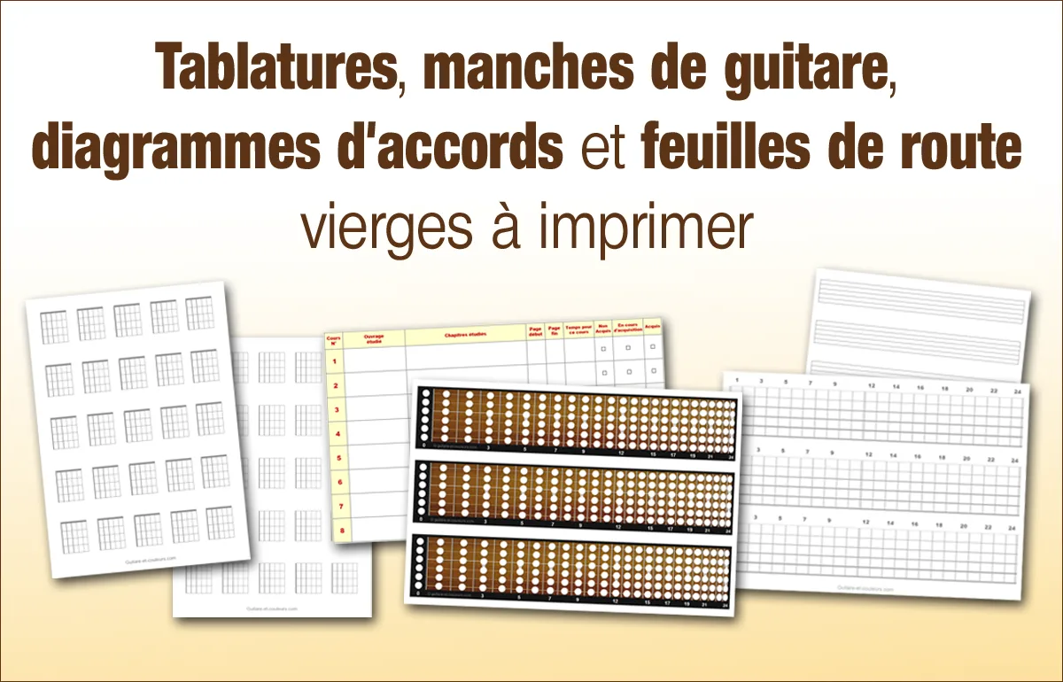Tablatures, manches de guitare, diagrammes d'accords et feuilles de route (plan de travail) vierges à imprimer